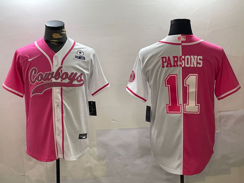 Men Dallas Cowboys #11 Parsons white pink Joint Name 2024 Nike Limited NFL Jersey style 4